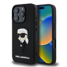 Karl Lagerfeld 3D Rubber Ikonik series Back Case KLHCP16X3DRKINK priekš Apple iPhone 16 Pro Max - Melns - silikona aizmugures apvalks / bampers-vāciņš