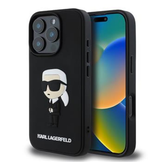 Karl Lagerfeld 3D Rubber Ikonik series Back Case KLHCP16X3DRKINK priekš Apple iPhone 16 Pro Max - Melns - silikona aizmugures apvalks / bampers-vāciņš