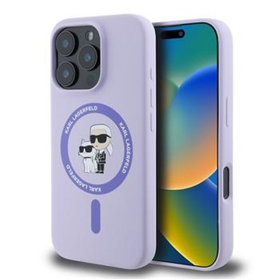 Karl Lagerfeld Silicone Karl and Choupette MagSafe series Back Case KLHMP16LSCMKCRHU priekš Apple iPhone 16 Pro - Violets - silikona aizmugures apvalks / bampers-vāciņš