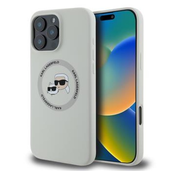 Karl Lagerfeld Silicone Double Heads And Circle MagSafe series Back Case KLHMP16LSKCHTCE priekš Apple iPhone 16 Pro - Bēšs - silikona aizmugures apvalks / bampers-vāciņš