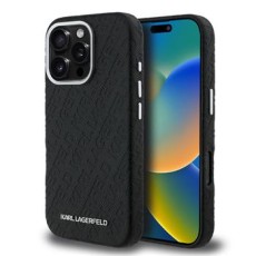 Karl Lagerfeld Grained PU Repeated Logo MagSafe series Back Case KLHMP16XPGKLFOFK priekš Apple iPhone 16 Pro Max - Melns - mākslīgās ādas aizmugures apvalks / bampers-vāciņš