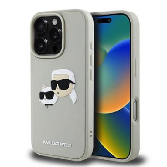 Karl Lagerfeld 3D Rubber Double Heads series Back Case KLHCP16LRBCKCHLE priekš Apple iPhone 16 Pro - Bēšs - silikona aizmugures apvalks / bampers-vāciņš