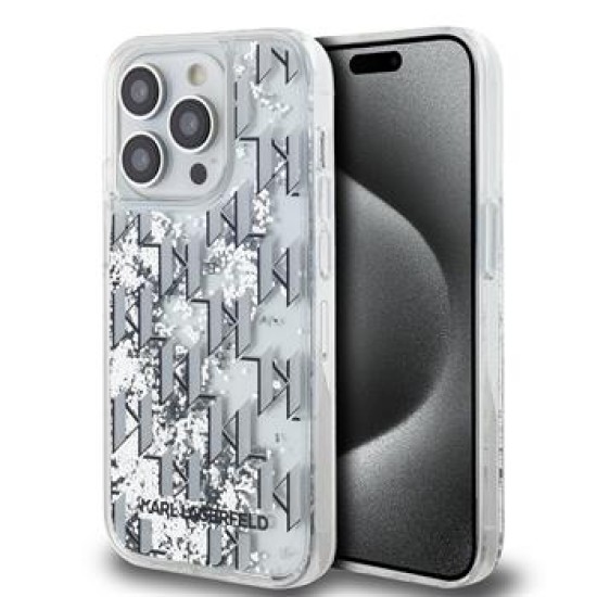 Karl Lagerfeld Liquid Glitter Monogram Gradient series Back Case KLHCP14XLKLGKCCH priekš Apple iPhone 14 Pro Max - Sudrabains - silikona-plastikāta aizmugures apvalks / bampers-vāciņš
