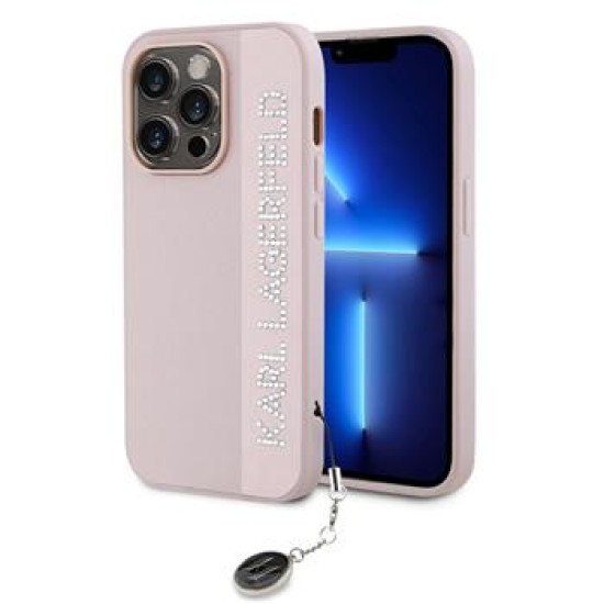 Karl Lagerfeld PU Saffiano Rhinestone Charm series Back Case KLHCP14XPSAKDGCP priekš Apple iPhone 14 Pro Max - Rozā - mākslīgās ādas aizmugures apvalks / bampers-vāciņš