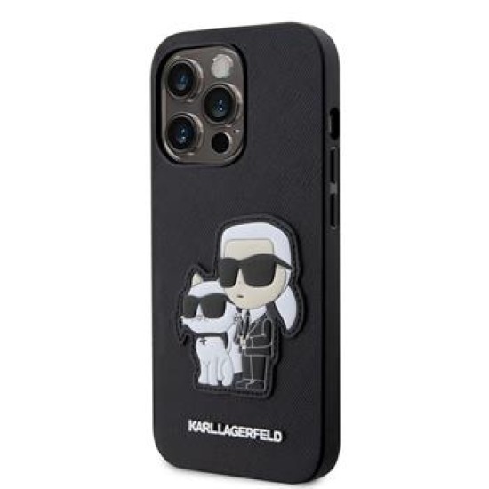 Karl Lagerfeld Saffiano Karl and Choupette series Back Case KLHCP14LSANKCPK priekš Apple iPhone 14 Pro - Melns - mākslīgās ādas aizmugures apvalks / bampers-vāciņš