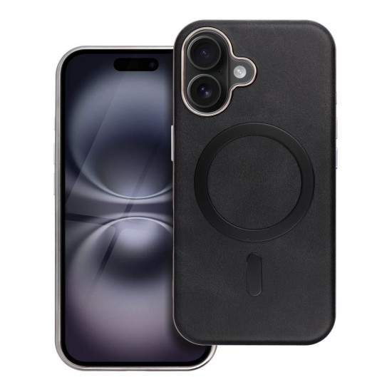 Gentleman MagSafe Back Case priekš Apple iPhone 16 Pro - Melns - mākslīgās ādas aizmugures apvalks / bampers-vāciņš