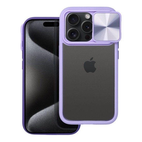 Slider Back Case priekš Apple iPhone 15 - Violets - silikona aizmugures apvalks / bampers ar kameras aizsargmehānismu