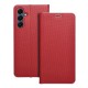 Luna Carbon Book Case priekš Samsung Galaxy A17 4G A175 / A17 5G A176 - Sarkans - sāniski atverams maciņš ar stendu / grāmatveida maks