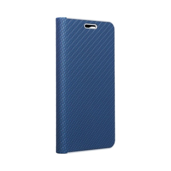 Luna Carbon Book Case priekš Samsung Galaxy A17 4G A175 / A17 5G A176 - Zils - sāniski atverams maciņš ar stendu / grāmatveida maks