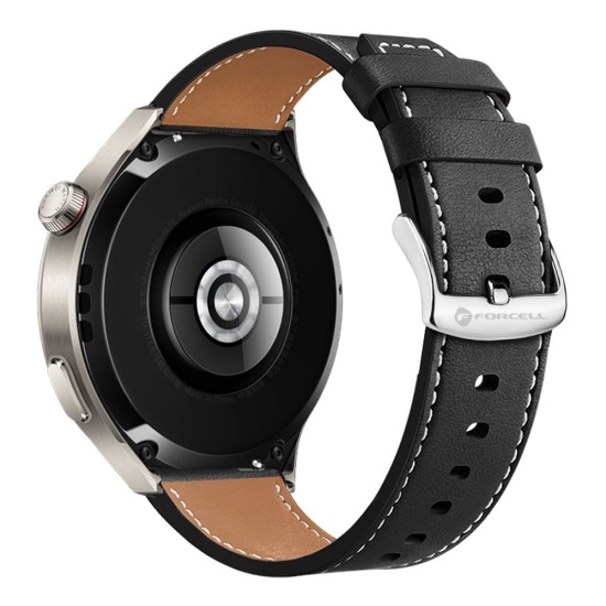 22mm Forcell F-design Eco Leather Watchband Strap - Melns - mākslīgās ādas siksniņas (jostas) priekš pulksteņiem