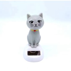 Solar-Powered Car Panel Decoration - Head-shaking Cat - Pelēks - Automašīnas paneļa dekors - Galvu kustinošs kaķis
