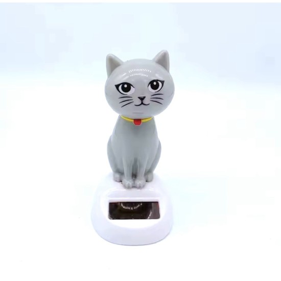 Solar-Powered Car Panel Decoration - Head-shaking Cat - Pelēks - Automašīnas paneļa dekors - Galvu kustinošs kaķis