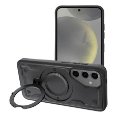 Frost Armor Back Case priekš Samsung Galaxy S25 FE 5G S731 - Melns - triecienizturīgs silikona-plastikāta aizmugures apvalks ar turētāju-statīvu / bampers-vāciņš