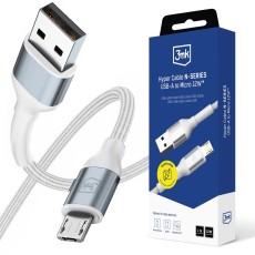 3MK 1M Hyper Cable 12W Fast Charging USB to Micro-USB Cable - Balts - lādēšanas un datu kabelis / vads