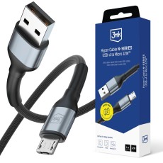 3MK 1M Hyper Cable 12W Fast Charging USB to Micro-USB Cable - Melns - lādēšanas un datu kabelis / vads
