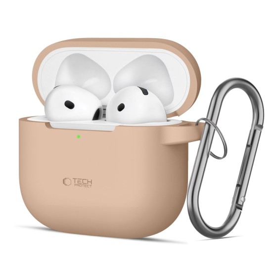 Tech-Protect Silicone Hook Case priekš Apple Airpods Pro 3 - Bēšs - silikona apvalks bezvadu austiņu lādēšanas ierīcei ar karabīni