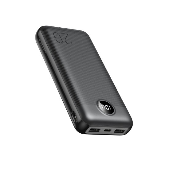 Veger 20000mAh Power Bank QC 3.0 / PD 20W with LED Display 2x USB / 1x USB-C / 1x Micro USB - Melns - Universāla ārējas uzlādes batereja lādētājs-akumulators
