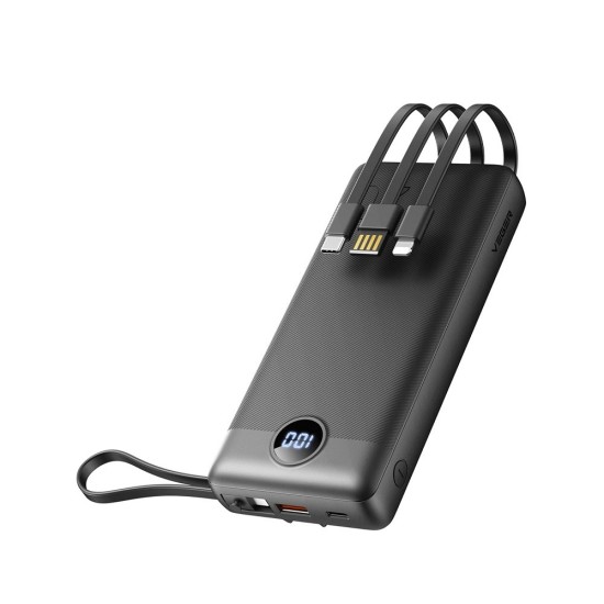Veger 20000mAh Power Bank 2A built-in Micro USB / Lightning / USB-C cable - Melns - Universāla ārējas uzlādes batereja lādētājs-akumulators