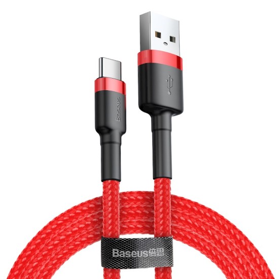 Baseus 1M Cafule 3A USB to Type-C cable - Sarkans - USB-C lādēšanas un datu kabelis / vads