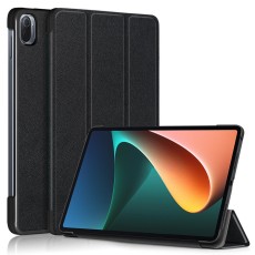 Tri-fold Stand PU Smart Auto Wake/Sleep Leather Case priekš Xiaomi Redmi Pad Pro 12.1 - Melns - sāniski atverams maciņš ar stendu