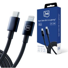 3MK 1.2M Hyper Cable 20W Fast Charging Type-C to Lightning cable - Melns - Apple iPhone / iPad lādēšanas un datu kabelis / vads