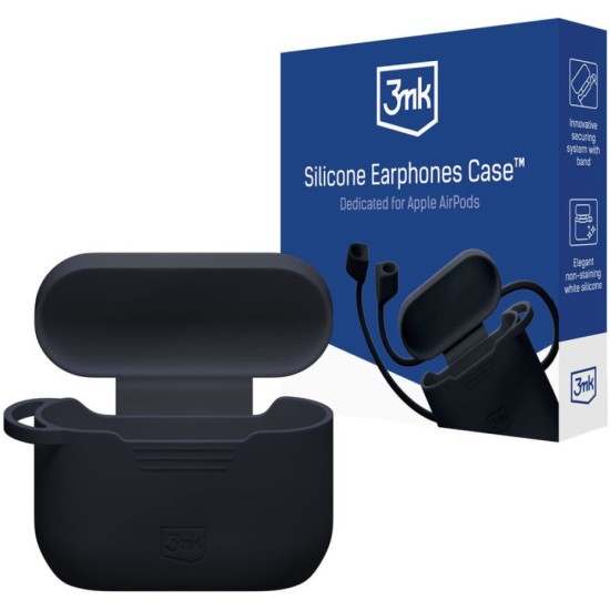 3MK Silicone Case with Earphones Strap priekš Apple Airpods Pro 3 - Melns - silikona apvalks bezvadu austiņu lādēšanas ierīcei ar striķi priekš austiņām