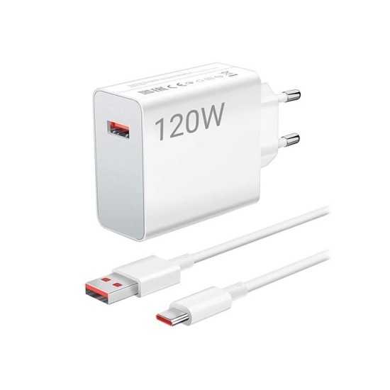 Xiaomi MDY-14-EE USB 120W Super Fast Charge Tīkla lādētājs ar USB uz Type-C vadu - Balts
