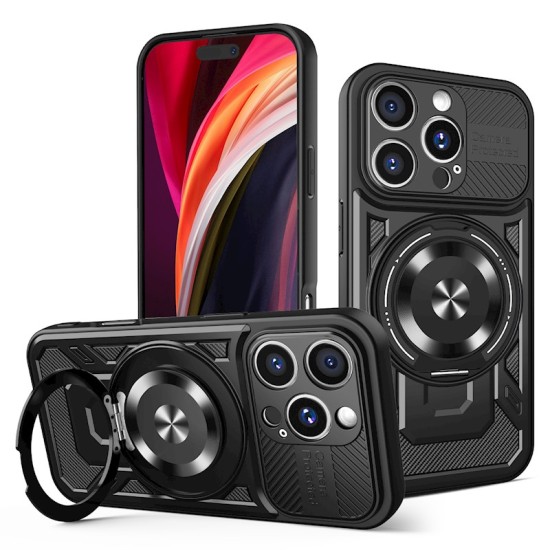 Defender Armor MagSafe Back Case priekš Apple iPhone 16 Pro - Melns - triecieniztirīgs silikona-plastikāta aizmugures apvalks / bampers-vāciņš