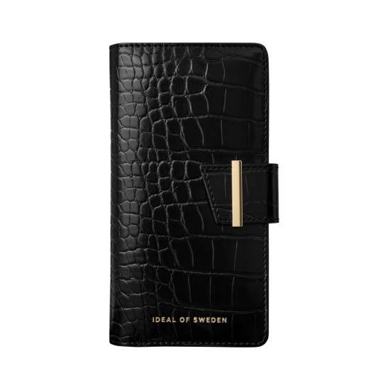 iDeal of Sweden Cora SS22 Wallet Case priekš Apple iPhone 11 - Jet Black Croco - mākslīgās ādas sāniski atverams maciņš ar bamperu uz magnēta