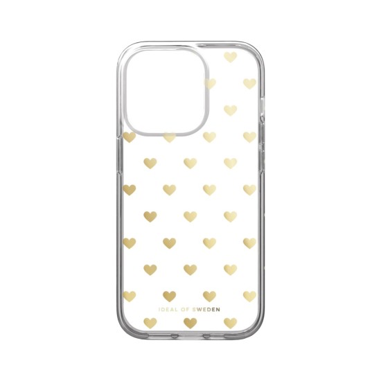 iDeal of Sweden Clear MagSafe Back Case priekš Apple iPhone 14 Pro - Golden Hearts - silikona aizmugures apvalks / bampers-vāciņš