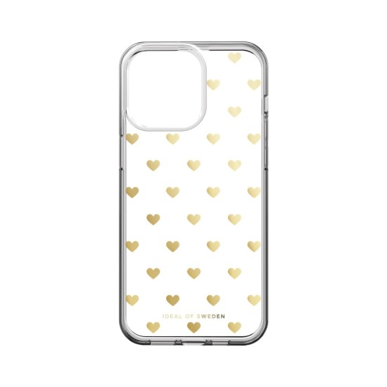 iDeal of Sweden Clear Back Case priekš Apple iPhone 15 Pro Max - Golden Hearts - silikona aizmugures apvalks / bampers-vāciņš