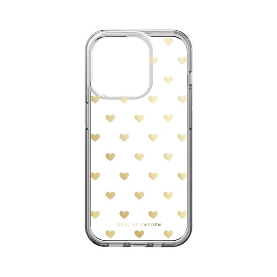 iDeal of Sweden Clear MagSafe Back Case priekš Apple iPhone 15 Pro - Golden Hearts - silikona aizmugures apvalks / bampers-vāciņš