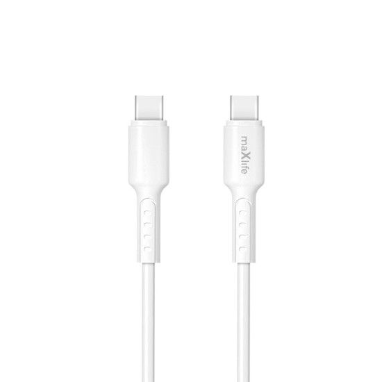 Maxlife 1M USB Type-C to Type-C 60W cable - Balts - USB-C lādēšanas un datu kabelis / vads