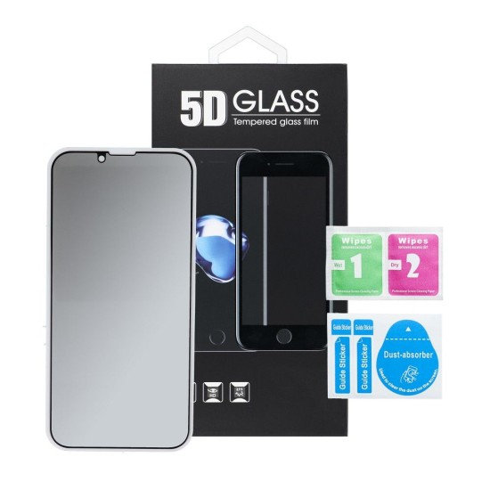 5D Full Glue Privacy Tempered Glass screen protector priekš Apple iPhone 16 / 15 - Melns - Ekrāna Aizsargstikls / Bruņota Stikla Aizsargplēve