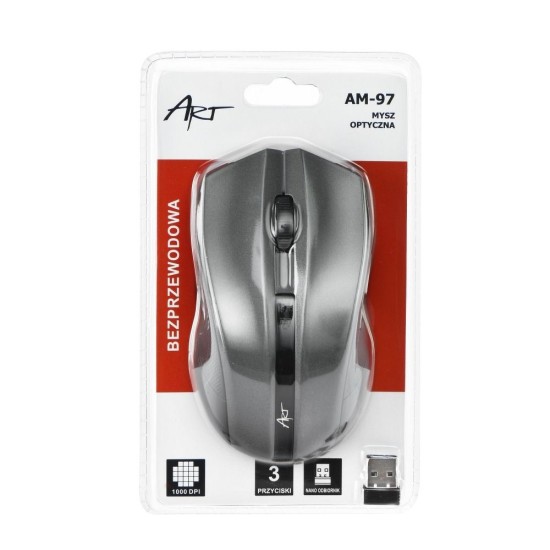 ART (AM-97) Wireless Optical Mouse 2.4G / 1000 DPI (2xAAA Batteries) - Pelēka - Bezvadu datorpele