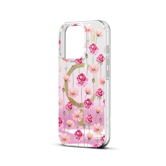 iDeal of Sweden Mirror Back Case with MagSafe priekš Apple iPhone 16 Pro - Rose Blush Floral - silikona-plastikāta aizmugures apvalks / bampers-vāciņš