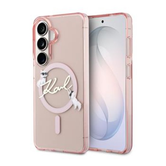 Karl Lagerfeld IML Choupette Karl Script Logo Magnetic series Back Case KLHMS26L5HKSCAP для Samsung Galaxy S26 Ultra 5G - Розовый - силиконовый чехол-накладка / бампер-крышка
