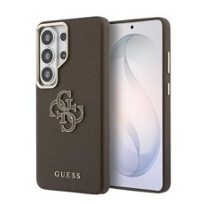 Guess PU 4G Resin Metal Logo Collection Back Case GUHCS26S5PS4RGGK priekš Samsung Galaxy S26 5G - Brūns - mākslīgās ādas aizmugures apvalks / bampers-vāciņš