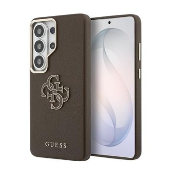 Guess PU 4G Resin Metal Logo Collection Back Case GUHCS26L5PS4RGGW priekš Samsung Galaxy S26 Ultra 5G - Brūns - mākslīgās ādas aizmugures apvalks / bampers-vāciņš