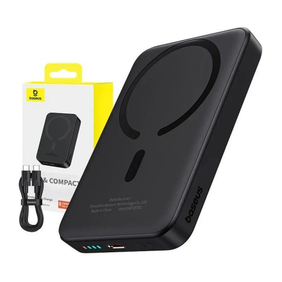 Baseus 10000mAh 20W USB-C Magsafe Li-Pol Power Bank - Melns - Ārējas uzlādes batereja lādētājs-akumulators