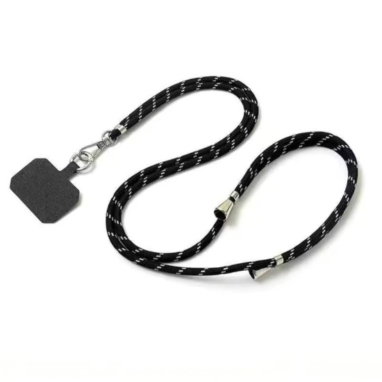Adjustable Universal Phone Lanyard Crossbody Strap - Melna ar baltām strīpām - Regulējama universāla telefona kakla un pleca siksniņa