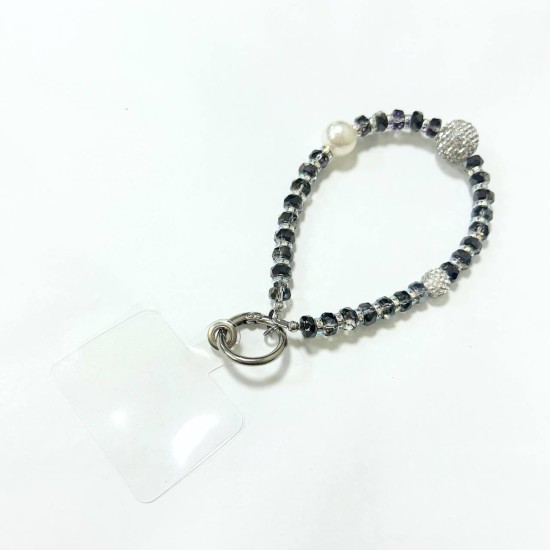 Universal Beaded / Crystal Phone Charm Wrist Strap - Round Faceted - Clear Black - Прозрачный чёрный - Универсальный ремешок для телефона из бисера / кристаллов на руку