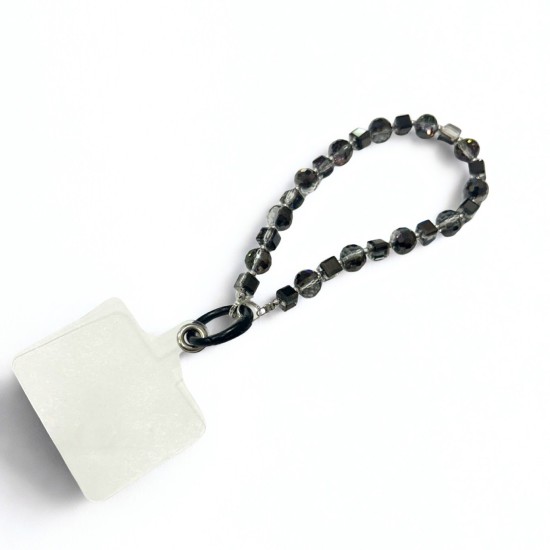 Universal Beaded / Crystal Phone Charm Wrist Strap - Round & Square Faceted - Clear Black - Прозрачный чёрный - Универсальный ремешок для телефона из бисера / кристаллов на руку