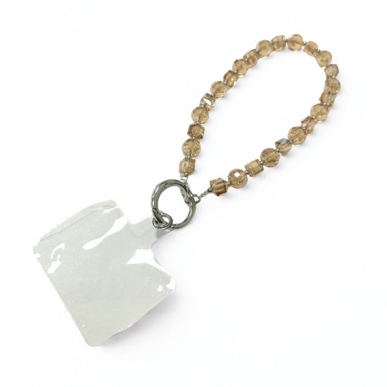 Universal Beaded / Crystal Phone Charm Wrist Strap - Round & Square Faceted - Clear Light Brown - Прозрачный светло-коричневый - Универсальный ремешок для телефона из бисера / кристаллов на руку