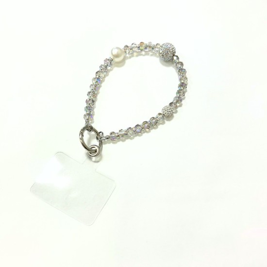 Universal Beaded / Crystal Phone Charm Wrist Strap - Round Faceted - Clear Grey - Прозрачный серый - Универсальный ремешок для телефона из бисера / кристаллов на руку