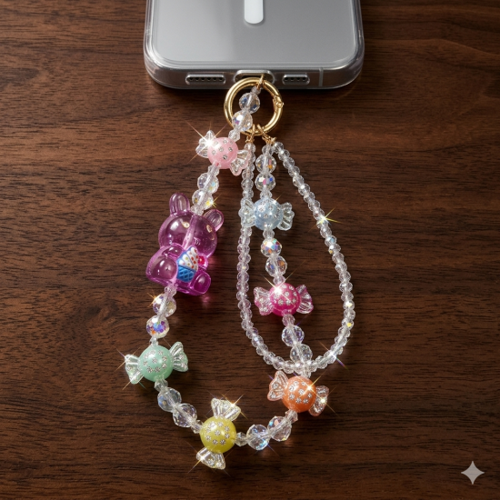Universal Beaded / Crystal Phone Charm Wrist Strap
- Assorted Colour Candies & Cute Animal - Универсальный ремешок для телефона из бисера / кристаллов на руку
