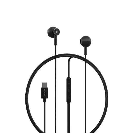 Devia Smart M2 Digital Wired Stereo Earphones with Remote and Mic USB Type-C - Melnas - Universālas USB-C stereo austiņas ar mikrofonu un pulti