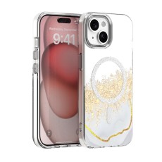 Epoxy MagSafe Back Case priekš Apple iPhone 16 Pro Max - Zelts / Balts - silikona aizmugures apvalks no epoksīda sveķiem / bampers-vāciņš
