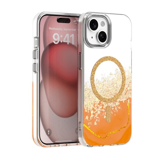 Epoxy MagSafe Back Case priekš Samsung Galaxy S26 Plus 5G - Zelts / Oranžs - silikona aizmugures apvalks no epoksīda sveķiem / bampers-vāciņš