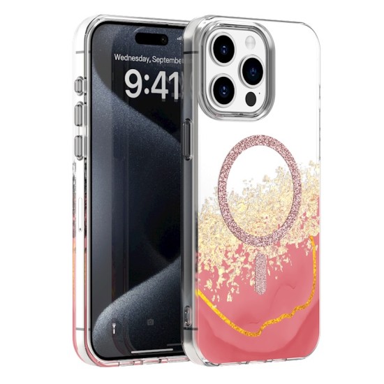 Epoxy MagSafe Back Case priekš Samsung Galaxy S26 Ultra 5G - Zelts / Rozā - silikona aizmugures apvalks no epoksīda sveķiem / bampers-vāciņš